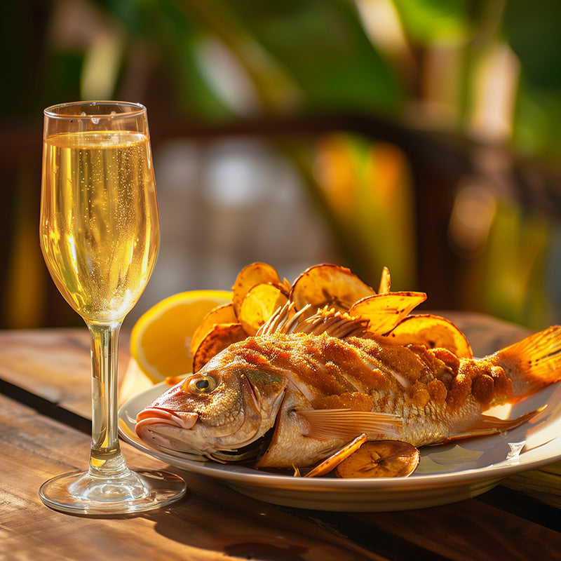 CARIBENO paired with fried snapper and patacones