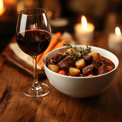 Honey wine ORBE paried with beef stew