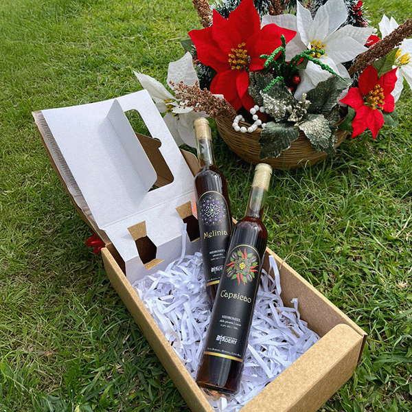 Caja de regalo premium con dos botellas de hidromiel artesanal Costa Rica Meadery